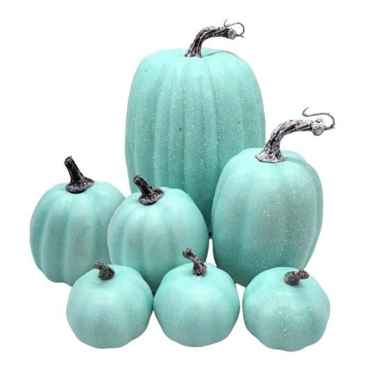 7 Pcs Artificial Pumpkins Assorted Sizes Faux Foam Pumpkin Crafts Farmhouse Rustic Fall Table Centerpiece for Halloween Mantel Shelf Decoration