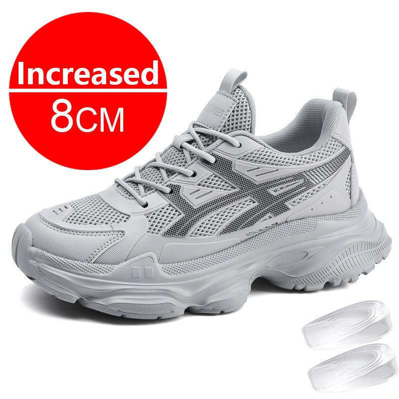 

New Trendy Men PU Leather Sneakers Elevator Shoes Invisible Breathable Heightening Luxury 8cm Men Casual Fashion Light Sneakers 44