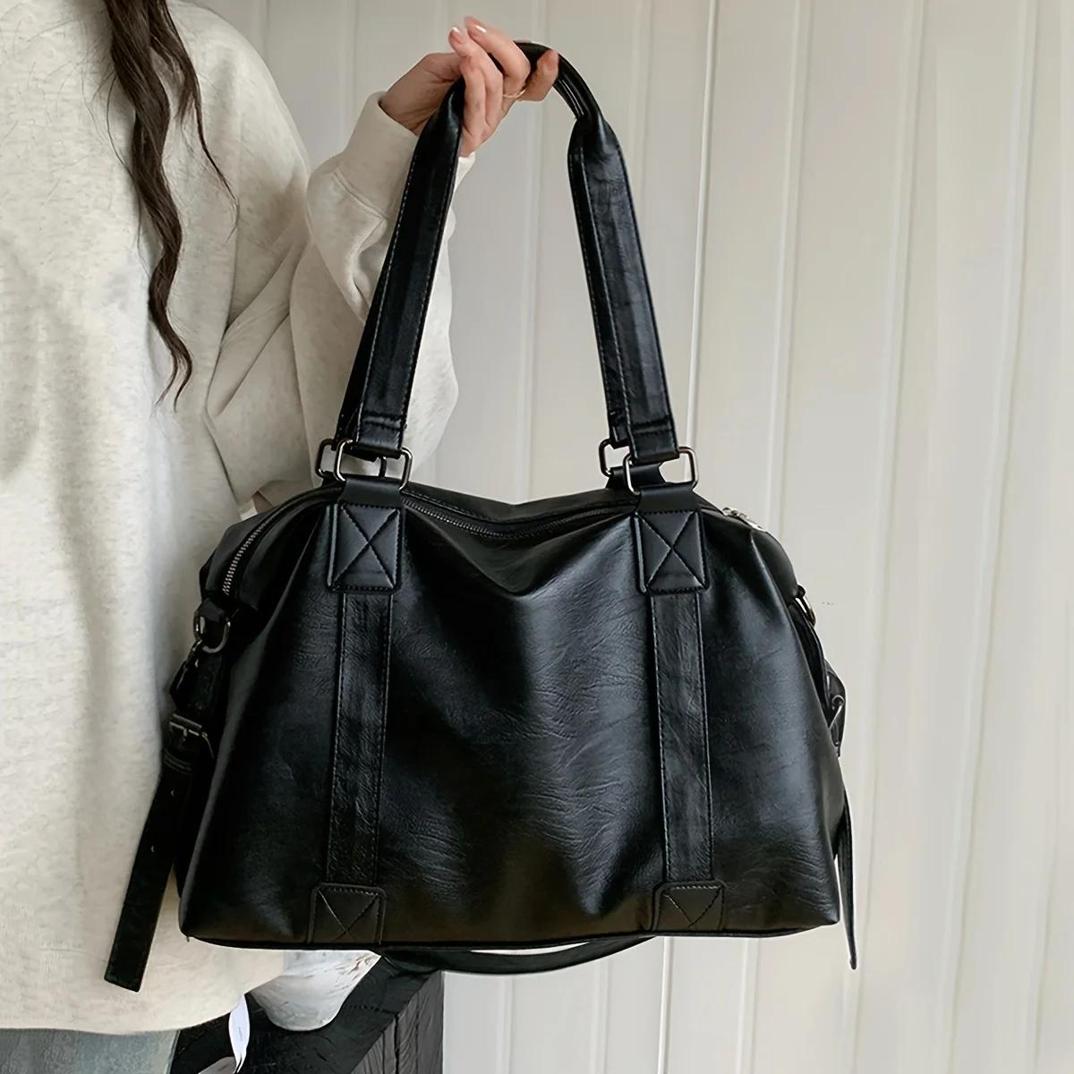 

Women s Luxury Shoulder Bags Large Capacity Black Leather Female Travel Bag Crossbody Handbag Commuting чёрный