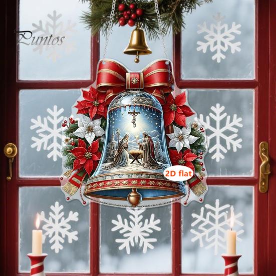 Decorative Accessory for Door Window Acrylic Christmas Hanging Pendant, Double-sided Stained Glass Style Ornament with Metal Unique Gift Friends