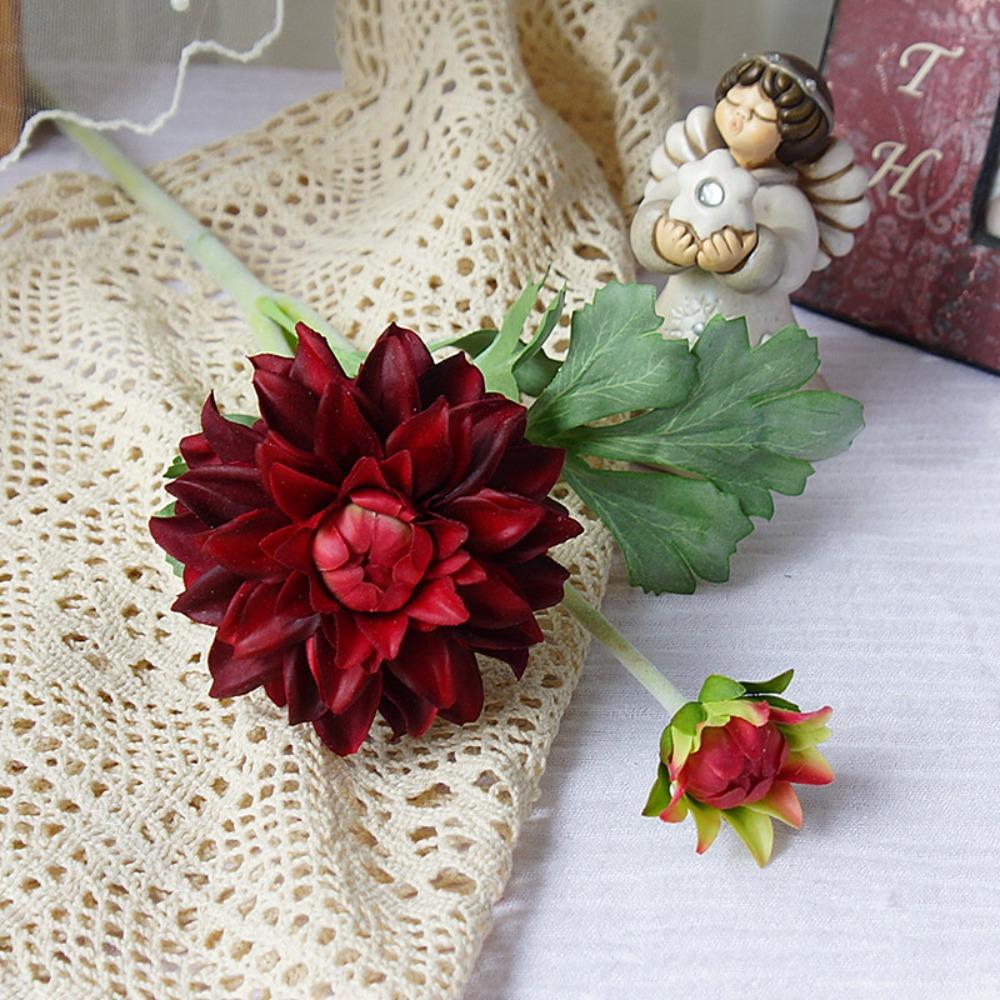 Handmade Simulation Dahlia Flower 2 Heads Fake Flowers Artificial Chrysanthemum  Garden Decor