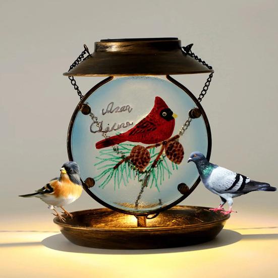 Solar Bird Feeder Decorative Night Light Bird Feeder Waterproof Solar Powered Garden Bird Feeder for Outside Yard Patio