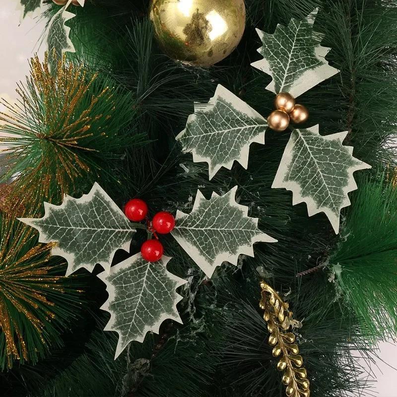 10 pezzi di bacche di agrifoglio natalizie con foglie verdi fai da te ghirlanda fiori finti artificiali bacche rosse decorazione per albero di Natale