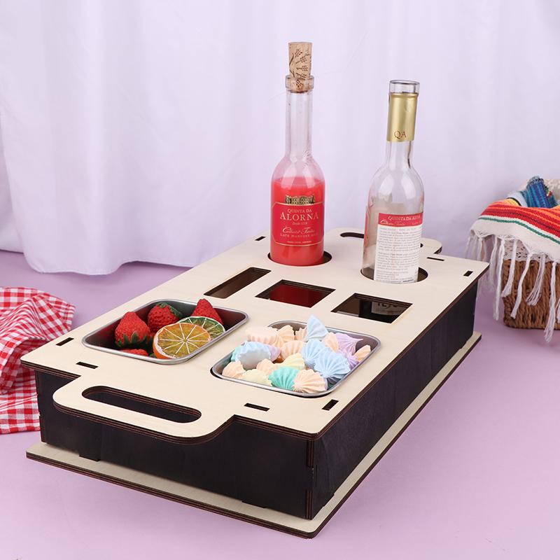 Organizér na gaučový barový stolek na odkládací stolky konferenční stolek gaučový bar dřevěný jako dárky k pivu pro muže podnos na pohovku se dvěma miskami na svačinu