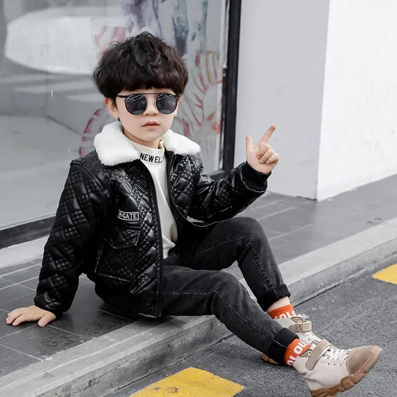 Boys Boys Plus Velvet Thick Leather Jacket Outer Jacket