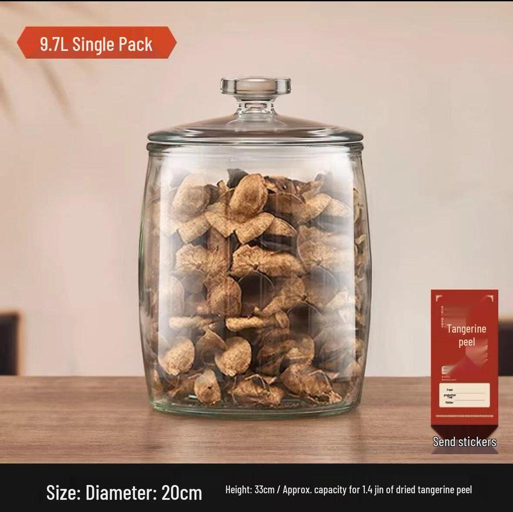 Transparent Glass Storage Jar with Lid for Food-Grade Dried Tangerine Peel and Spices