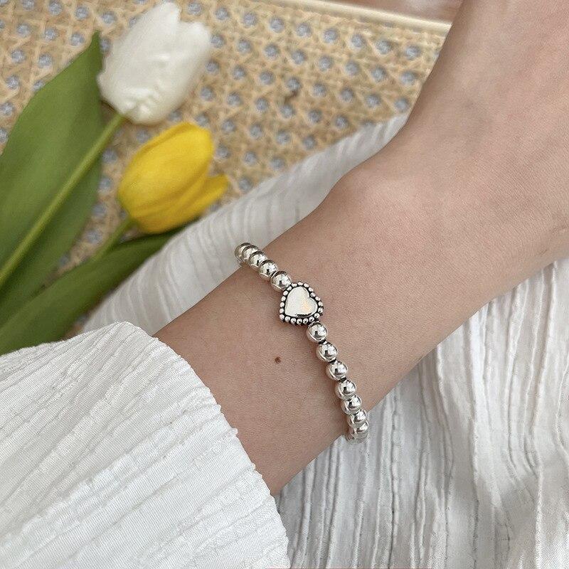 925 Sterling Silver Simple Design Bracelet Butterfly Love Heart Round Beads Hand Jewelry Women Fashion Exquisite Gifts