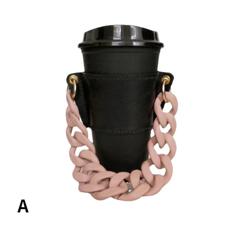 Fashion Custom Reusable Portable Leather Chain Cup Cover Case Takeaway Hold Milk Tea Drinks Coffee Cup Sleeves with Handle Chain