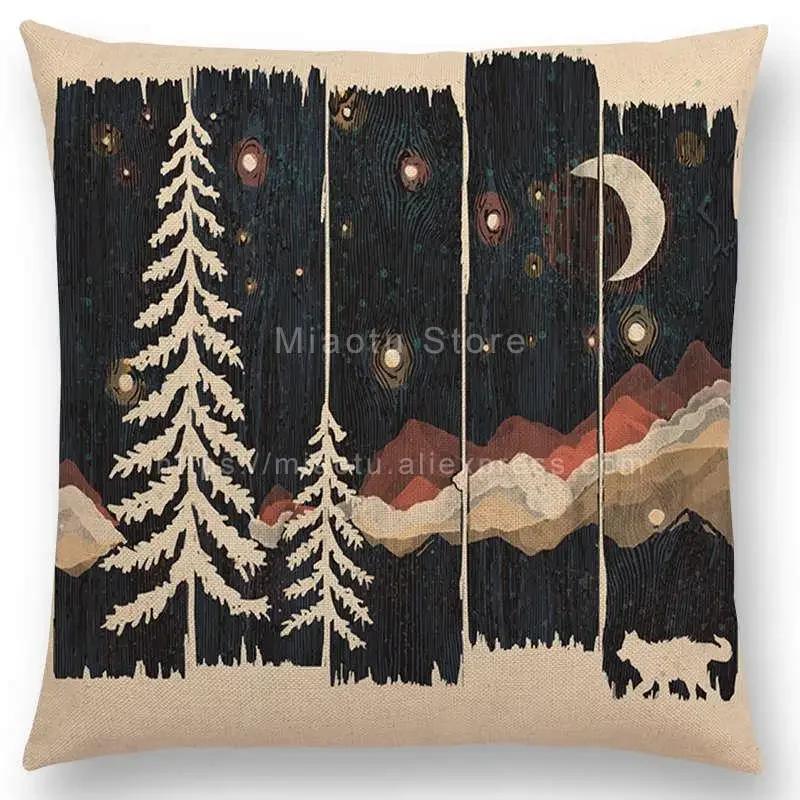 Neueste Kissenbezug Tiere im Wald Tag und Nacht Berge Sonne Mond Erkundung Camping Fuchs Wolf Kissenbezug