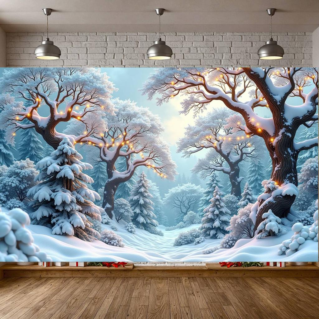 180x110cm Winter Wonderland Backdrop Snow Forest Christmas Holiday Party Decorations Banner Fairy Scenery Photography Background