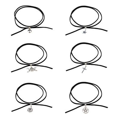 Gotische Schwarze Lange Halskette Samt-Seil Herz Stern Sonne-Mond Anhänger Choker Schlüsselbein Kette Y2k Schmuck Damen Mädchen Teenager