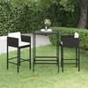 3 Pcs Garden Bar Set and Cushions Woven Resin