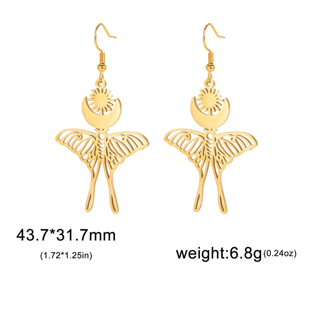 Moon Sun Butterfly Drop Earrings for Women Stainless Steel Gold Earrings Witchcraft Jewelry Birthday Gift In