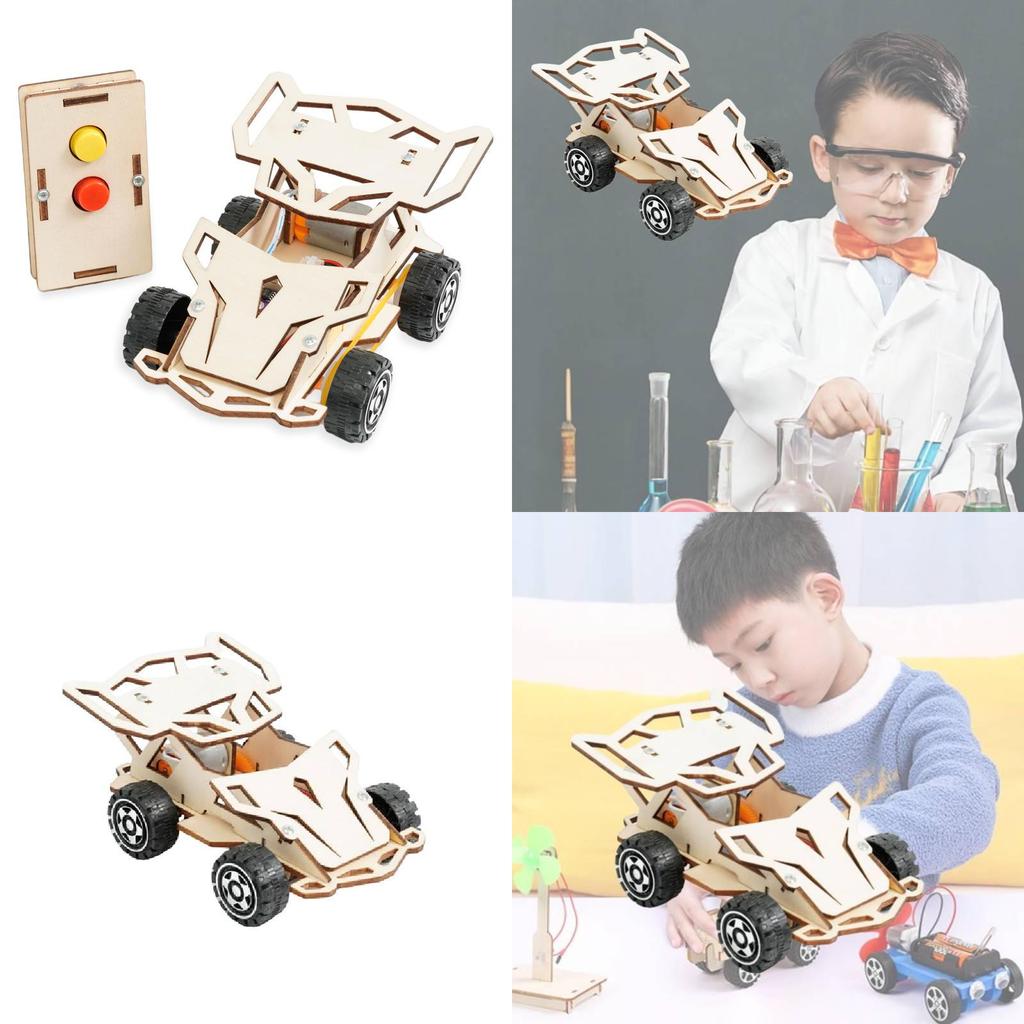 Kids Educational Science Diy Wooden Remote Control Car Model Kit Handmade Assembly Steam Toy
