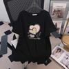 Women's Plus Size Mid-Length Loose Fit T-Shirt - Round Neck, Short Sleeve, Slimming Design (Sizes 200/300/350 Jin)