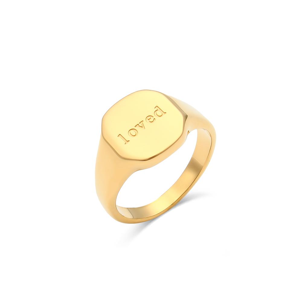 

E.B.belle Engrave Jewelry Gift Minimalist Letter Word Suqare Stainless Steel Ring Water Resistant Gold Ring Plated For Women 6