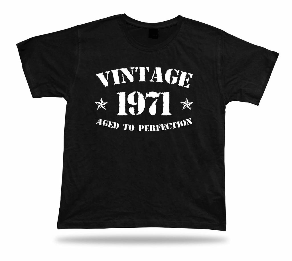 Printed T shirt tee Vintage 1971 aged to perfection happy birthday present gift