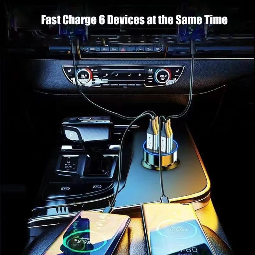 100W 6 Ports Fast Charging Car Charger PD QC3.0 USB C Car Phone Charger Type C Adapter in Car For iPhone Samsung Huawei Xiaomi