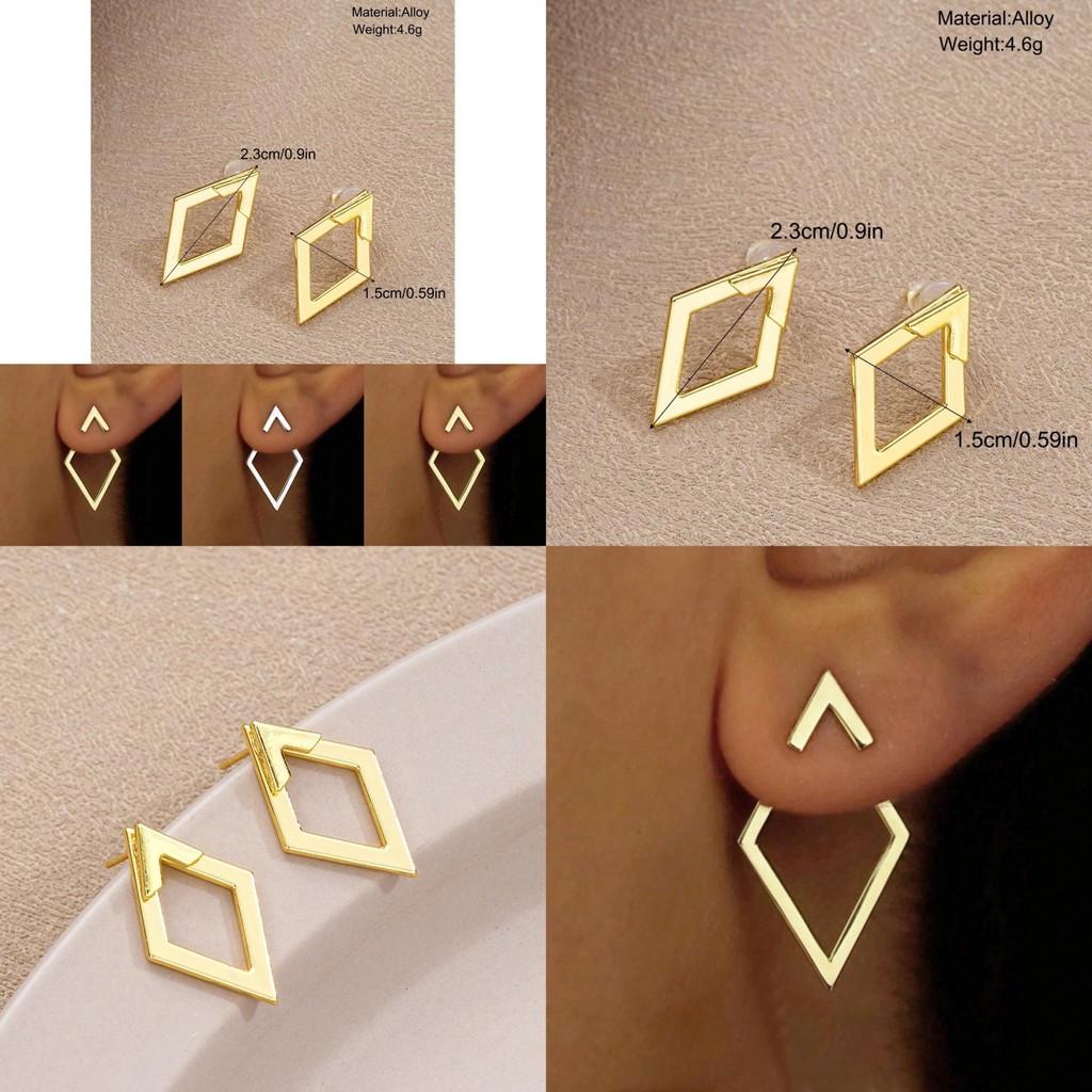 Elegante Geometrische Zweilagige Diamantförmige Ohrstecker für Damen in Gold und Silber