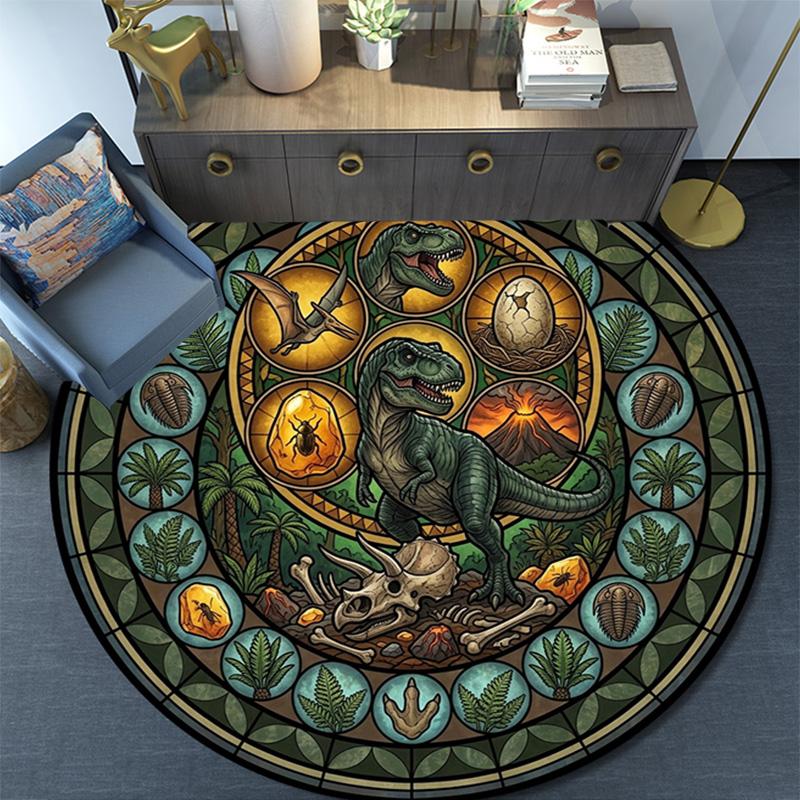 Prehistoric Glass Round Area Rug Under Office Chairs Bedroom Living Room Home Decor