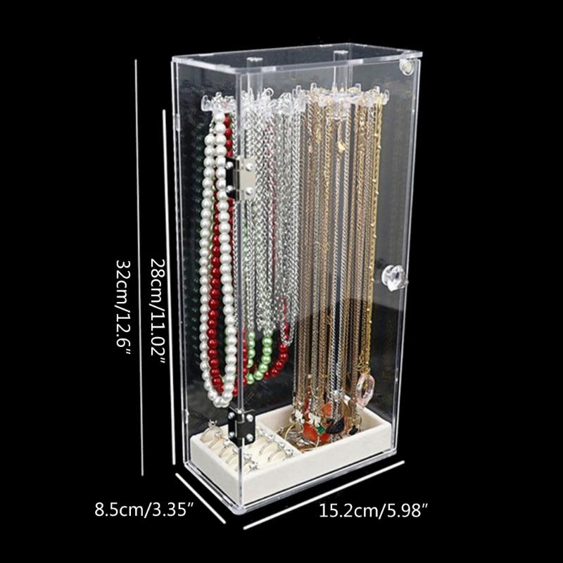 Bracelet Necklace Display Stand Clear Acrylic Hanging Jewelry Holder Dustproof Jewelry Organizer Desktop Storage Box