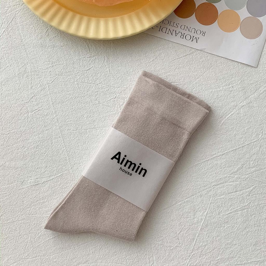 Pre-Autumn Basic Solid Color Mid-Leg Socks Sweet Morandi Color Simple Thin Cotton Socks