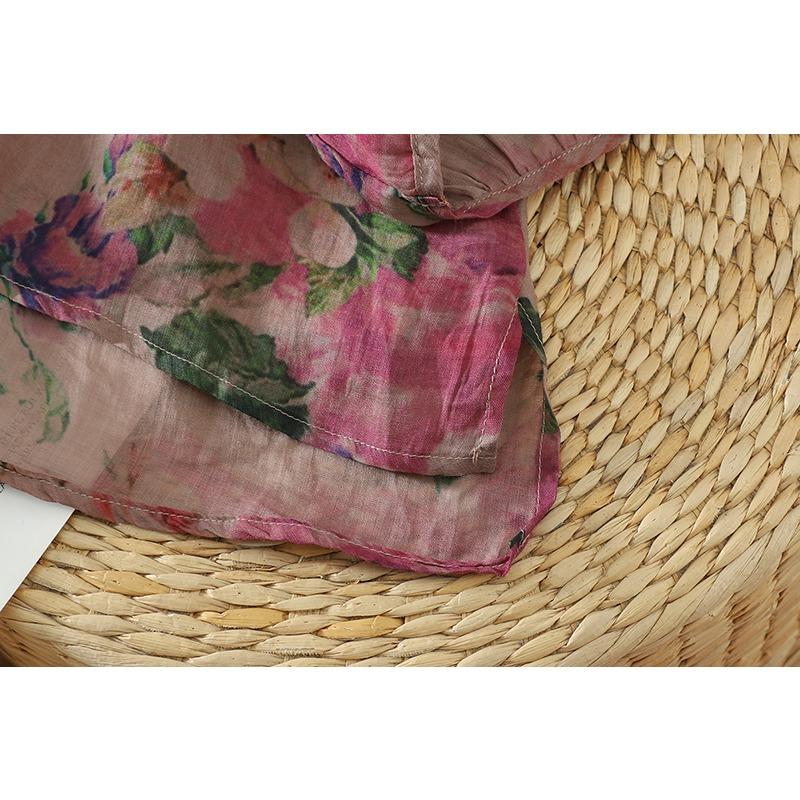 DIMANAF 2026 Women Plus Size New Summer Blouse Shirt Thin Casual Loose Lady Tops Shirts Cotton Linen Print Floral