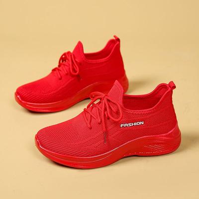 Fashion Women's Red Sneakers Women Breathable Mesh Shoes for Women Summer White Tennis Shoes Ladies Non-slip Soft Sole Flat Shoes Female