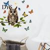 Natural Forest Theme Wall Decor Owl Butterfly Sticker, Animal Illustration Decorative Decals, Pastoral Style Mural Waterproof Removable Stickers, for