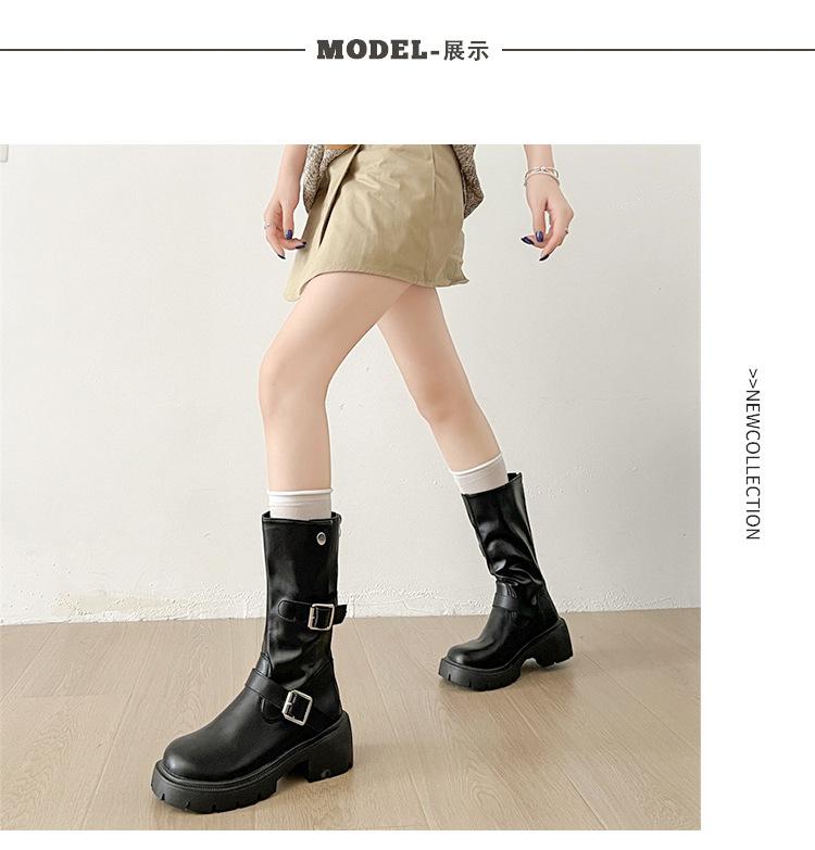 Black retro thick-soled thick-heeled Martin boots women's 2025 new summer British style thin medium tube knight boots