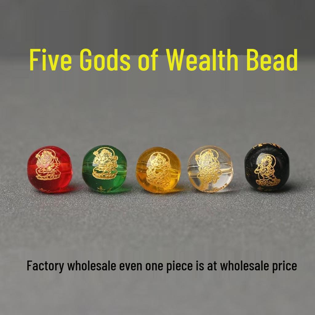 Natural Crystal Engraved Glass Beads: Five Directions God of Wealth DIY Bracelet Accessories Yellow Wealth God