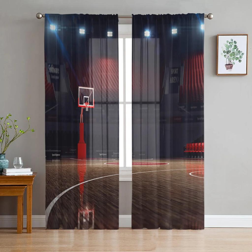 Basketball Silhouette Sports Sheer Curtains Living Room Window Tulle Curtains For Bedroom Kitchen Home Decoration Voile Drapes
