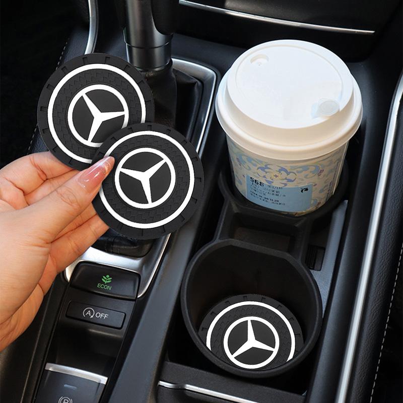 Car Coasters Water Cup Slots Non-Slip Mat Waterproof Water Cup Mat Drink Pad For AMG Mercedes Benz W204 W124 W201 W202 W212 W220