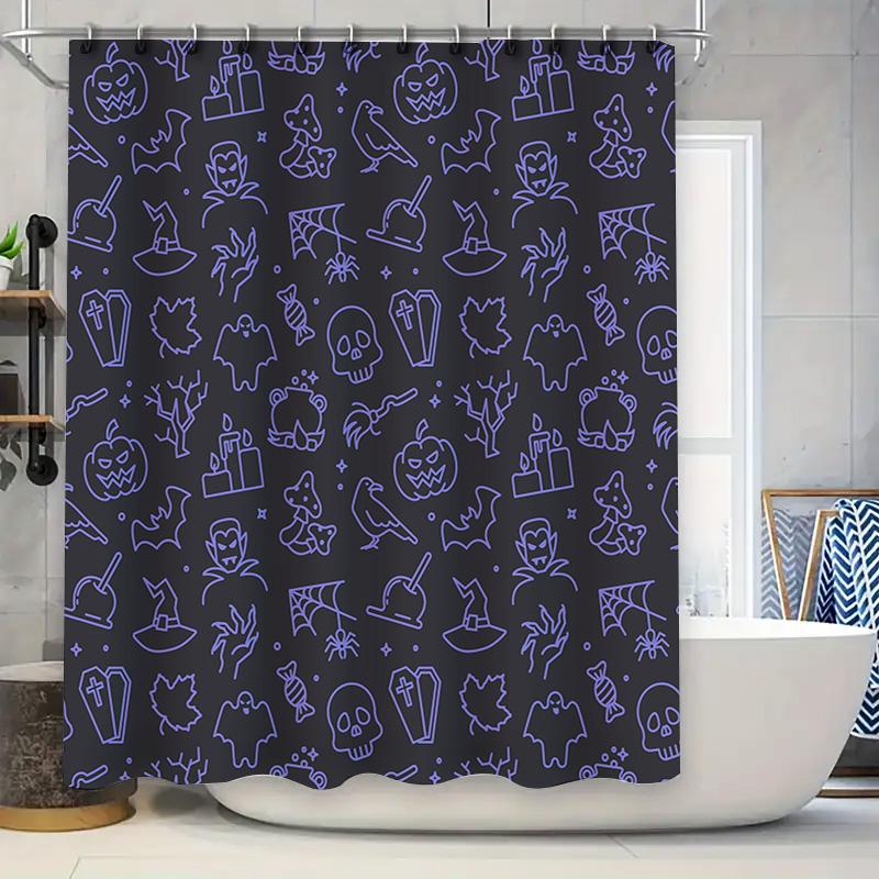 

Halloween Bat Skull Pumpkin Witch Hat Candy Halloween Decor Bathroom Shower Curtain Fabric Waterproof Non-slip Home Decoration A 90x180cm