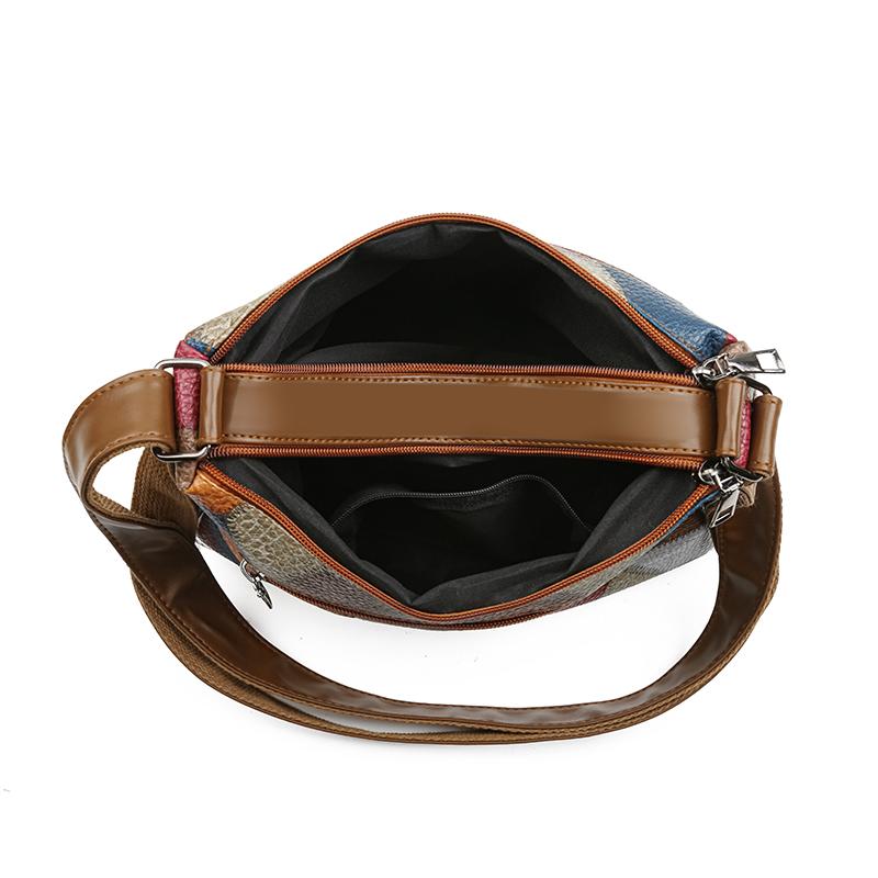 Borsa a tracolla multistrato con decorazione a quadri a blocchi di colore, grande capacità, per uso quotidiano, per donna, vintage