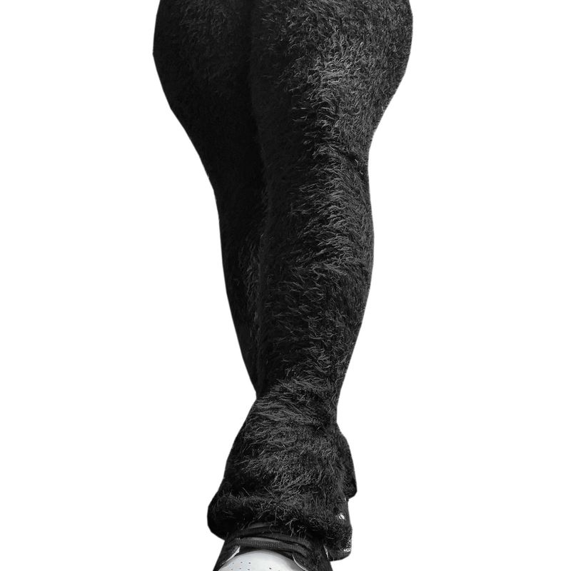 

2025 Composite Suede Knitted Casual Bell Bottom Pants Black S