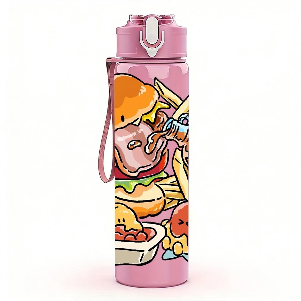 1PC Abundant Delicious Food Plate Print 750ml Color Plastic Sports Water Bottle Leakproof Flip Straw Lid Suitable for Sports Office Home Use