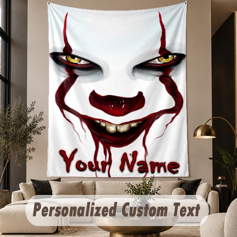 Custom Text Printed Tapestry IT Pennywise Pattern Large Wall Hanging Indoor Room Decor