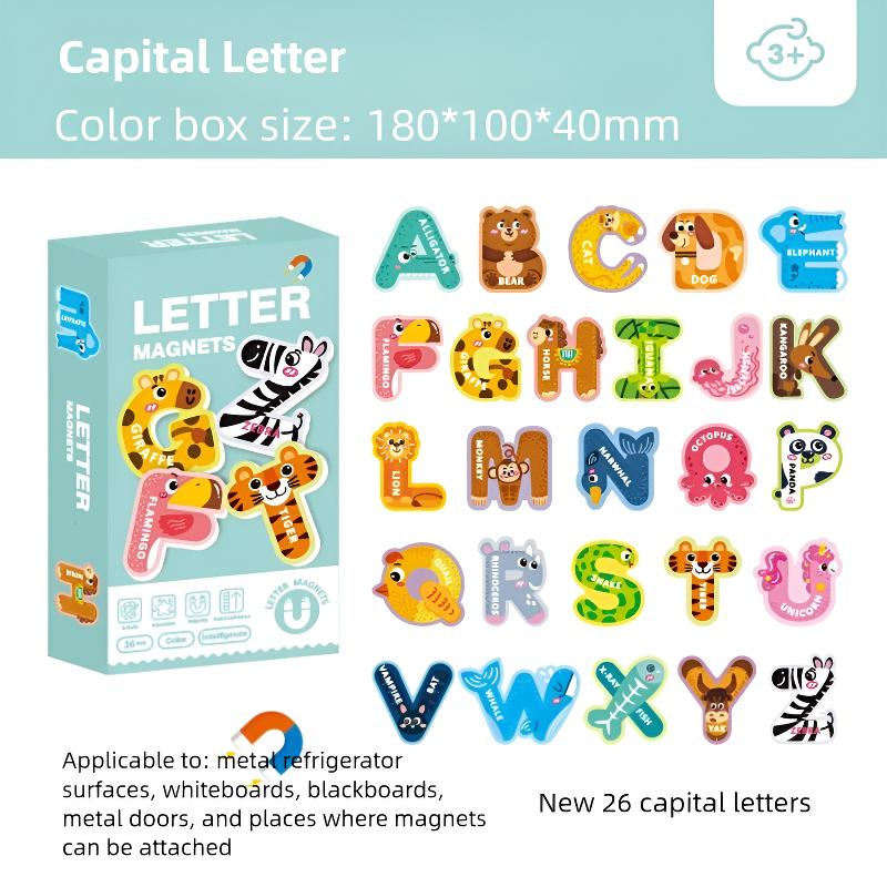 Magnetic Refrigerator Sticker Cartoon Animals Large Magnet Letters Alphabet Uppercase ABC Learning Spelling Educational Toys