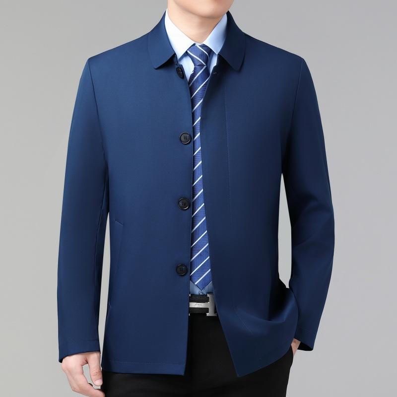 Middle-aged Men's Lapel Jacket Spring and Autumn Thin Business Casual Button Jacket Daddy Mulberry Silk Leader Top