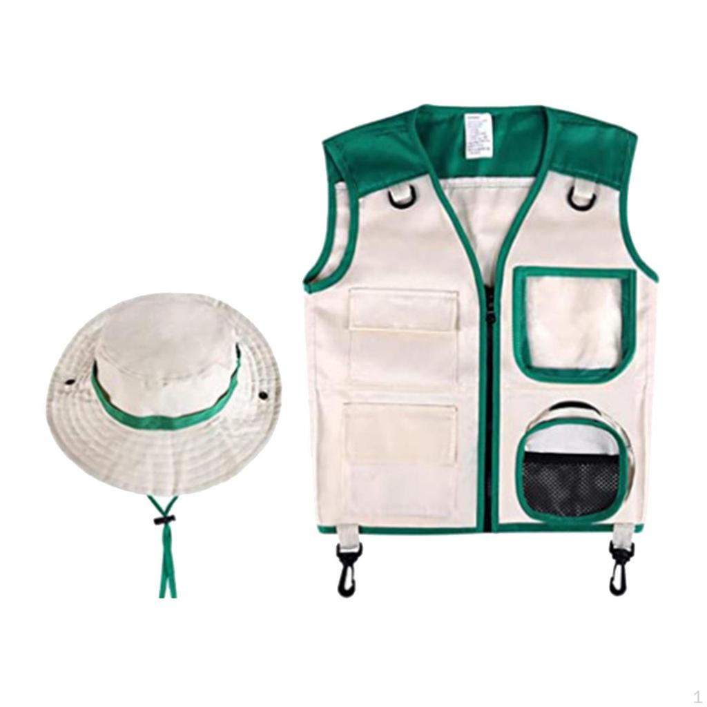 Kids Explorer Costume Set Camp Adventure Vest and Hat Pretend Play Halloween Party Cosplay Props for