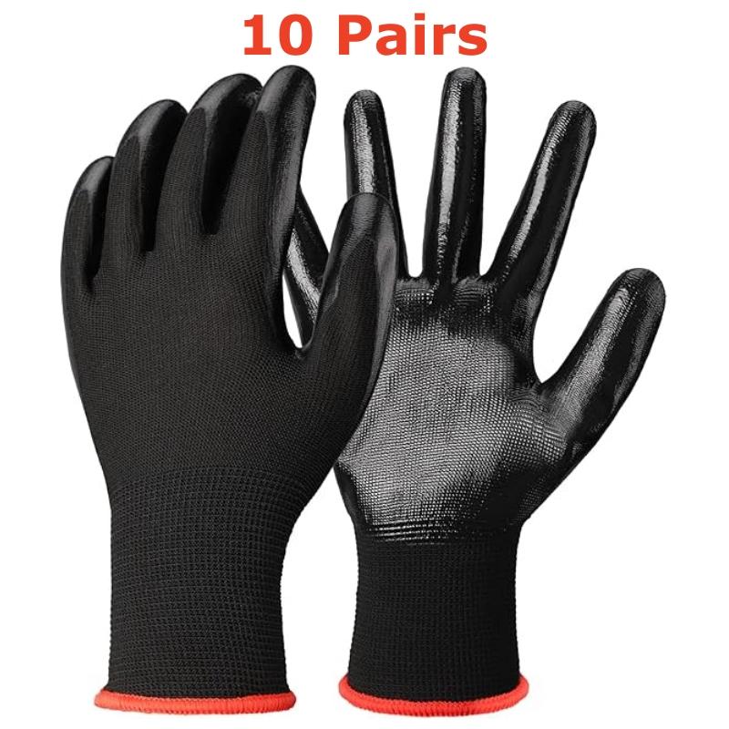 20PCS Nitrile Coated Safety Work Gloves Breathable Non-slip Gardening Gloves for Construction Garden Yard Industrial Labor Glove