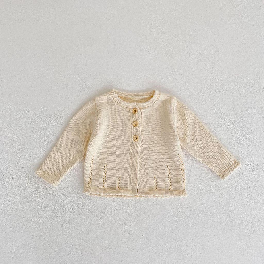 2025 Autumn Sweet Knit Cardigan for Girls, Ages 0-3: Round Neck Cotton Sweater