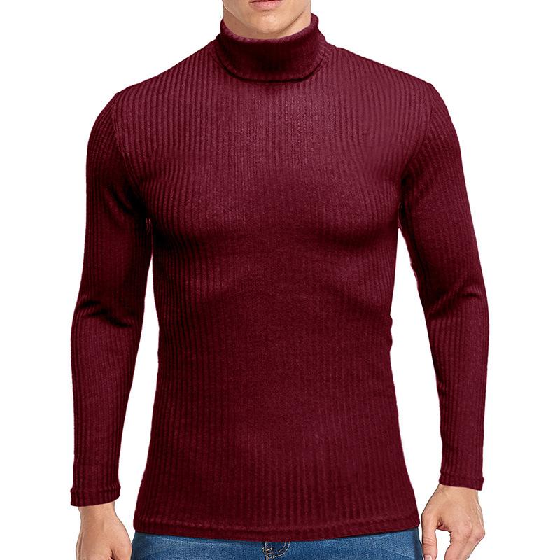 Men's Knitting Bottom Shirt Fashion High Neck Long Sleeve Fitting Versatile T-shirt Vintage Trendy Casual Wear Minimalist Fashion Breathable Shirt