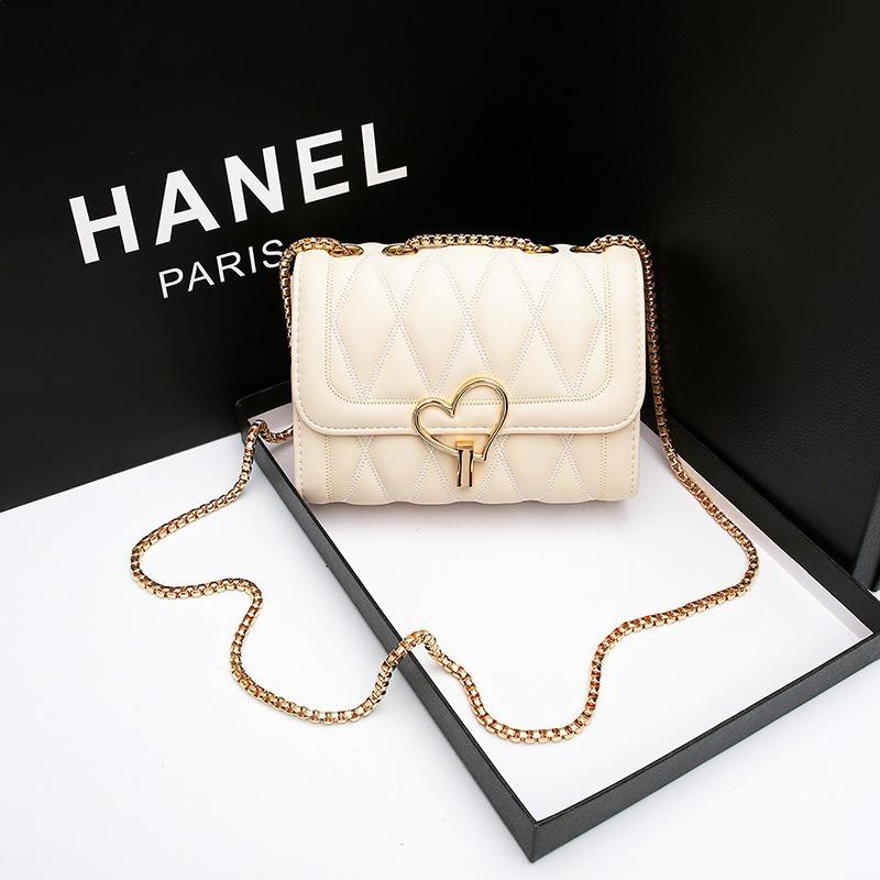 High-end Elegant Small Square Bag with Pleats, Chain, Heart Strip, Crossbody Small Bag