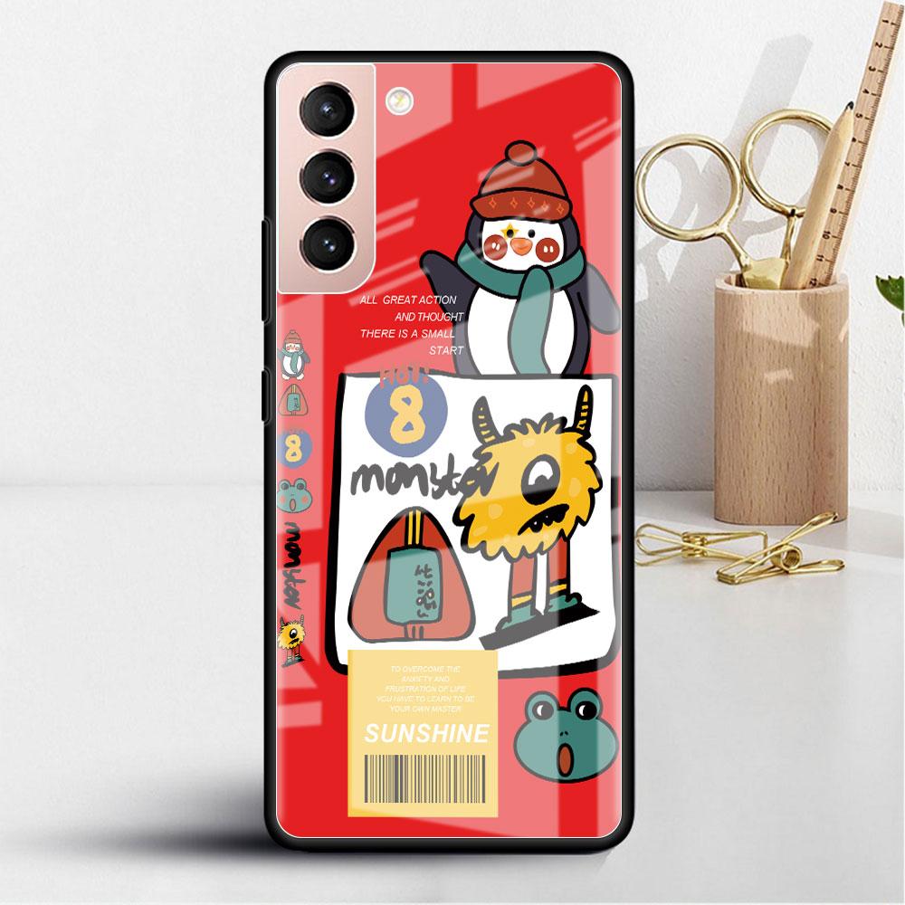 

Стеклянный чехол для Samsung Galaxy S22 S20 FE S21 5G S10 S9 Plus Note 10 20 Lite закаленный чехол для телефона с рождественским рисунком снеговика Leather