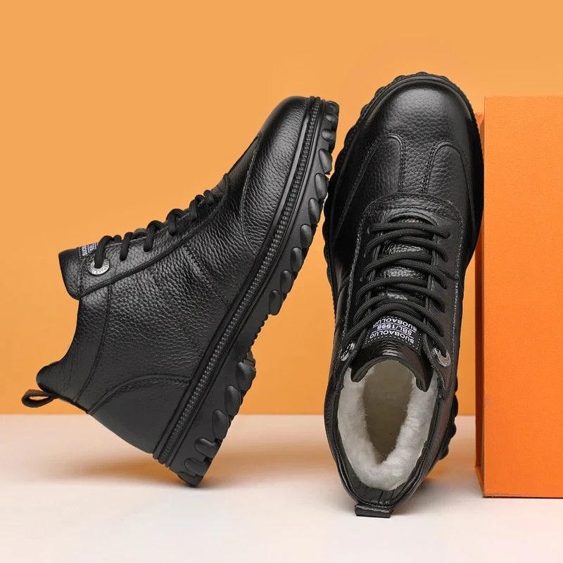 Winter Velvet Warm Men's Cotton Shoes Non-slip Rubber Sole Casual Leather Shoes Trendy New Men's Tooling Shoes Old Man Shoes