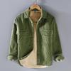 Youth Autumn/Winter Vintage Fleece-Lined Casual Warm Jacket Solid Color Simple Thickened Shirt