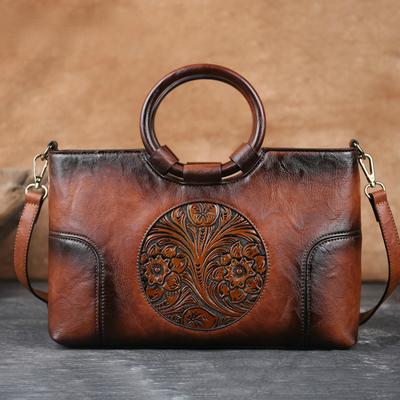 New Retro Handmade Embossed Shoulder Bag for Women High Quality Leather Women Handbag Female Messenger Purse Bags