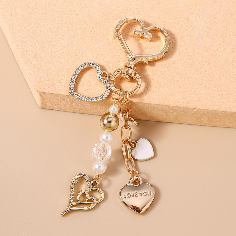 Cute Imitation Pearl Keychain Metal Love Heart Bow Pendant Keyrings For Women Car Key Holder Handbag Key Chains Diy Gifts